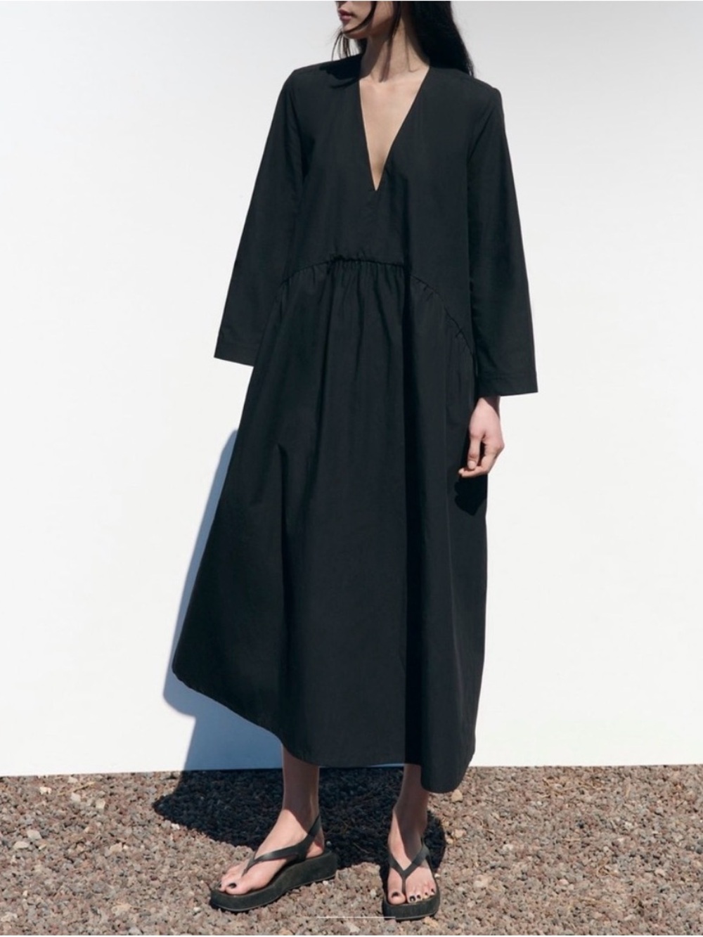 Zara V-Neck Long Sleeve Midi Dress